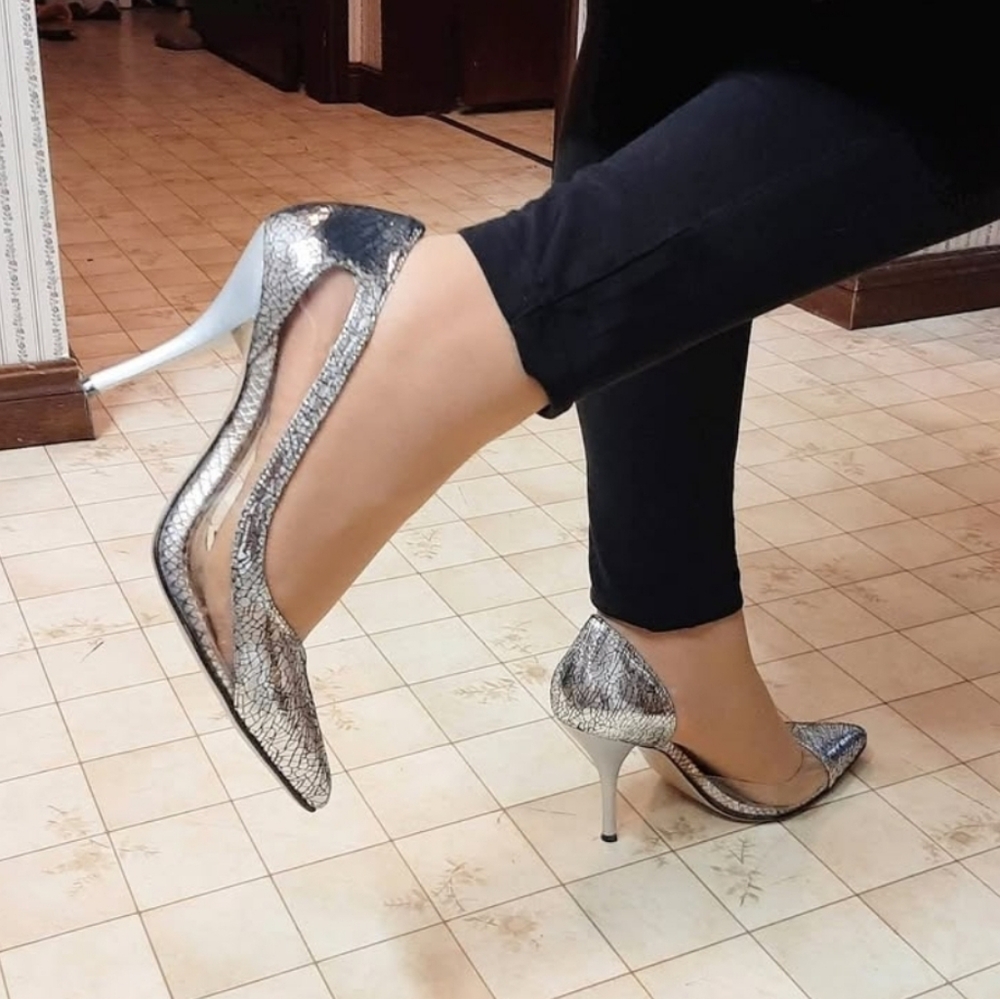 Brand New Sizes 6, 7, 8, 9 Metallic Silver/Transparent High Heeled Pumps